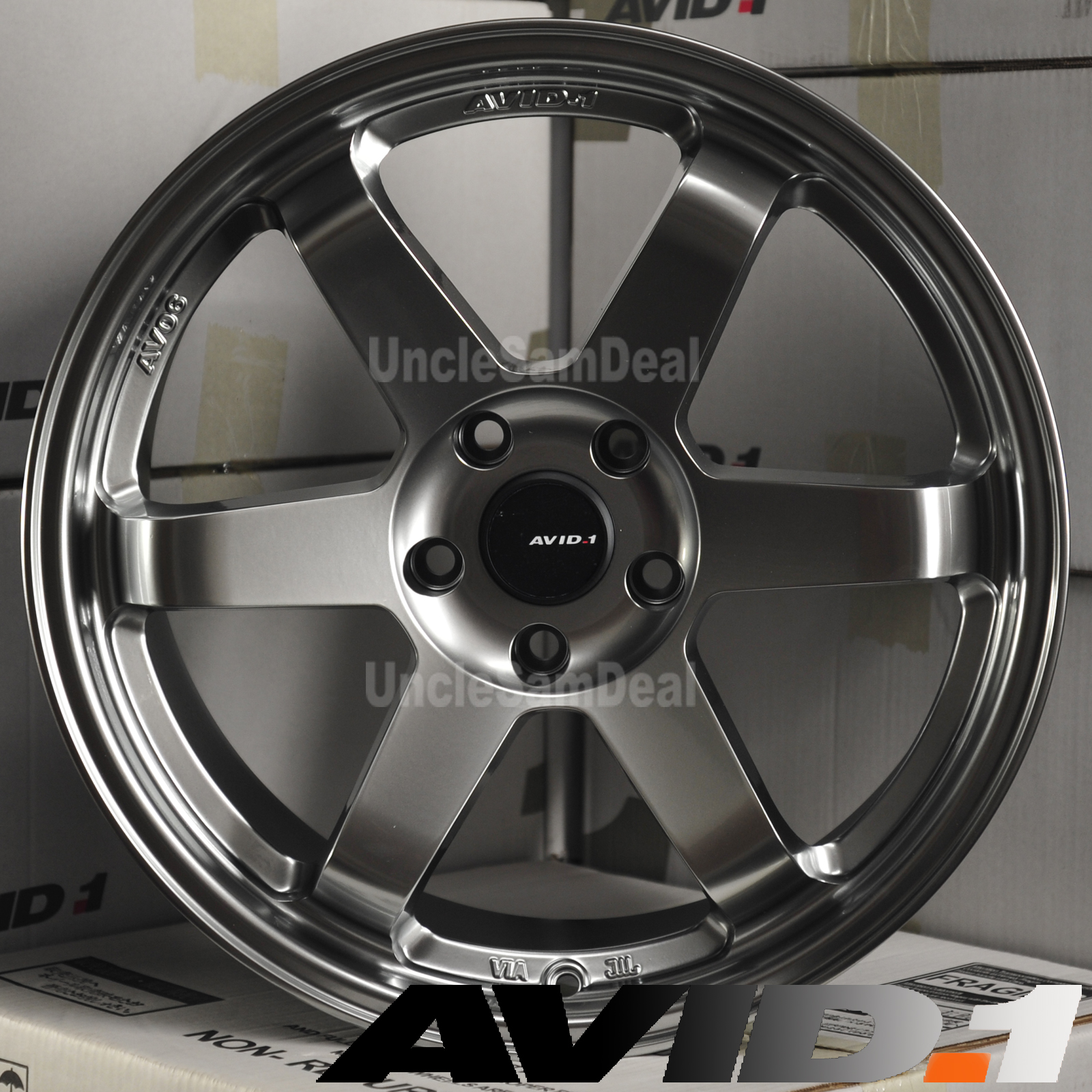 17x8 5x114.3 +35 OFFSET AVID.1 AV-06 HYPER BLACK 6 SPOKES SPORT