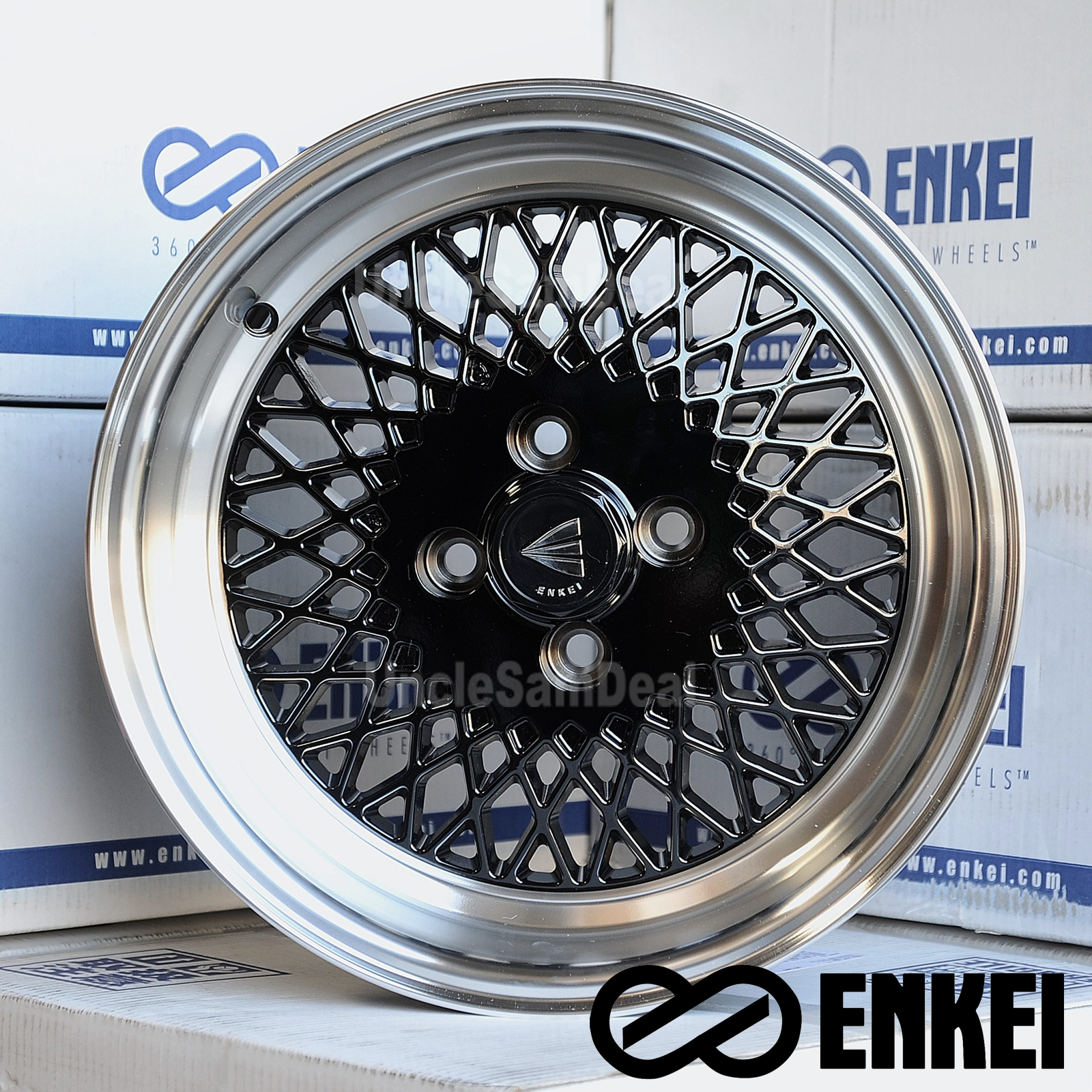 MADE IN JAPAN 15x8 4x100 +25 ENKEI 92 CLASSIC MACHINE LIP BLACK