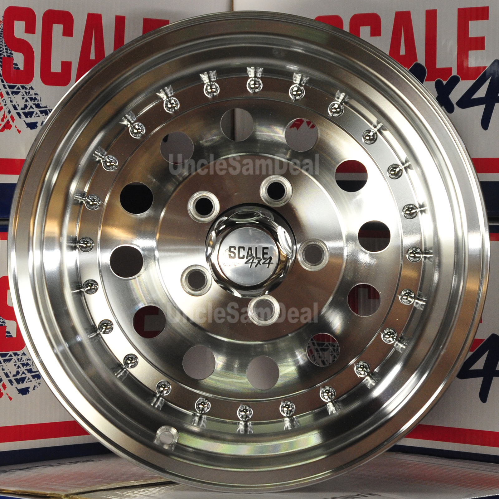 14x6 5x4.5 6 OFFSET SCALE 4x4 BANDIT II MACHINE SILVER RIVET TRUCK