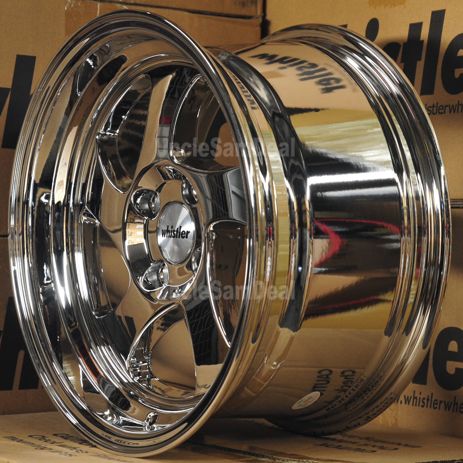 15x8 4x100 20 OFFSET WHISTLER KR1 CHROME SILVER BLADE w/LIP 5