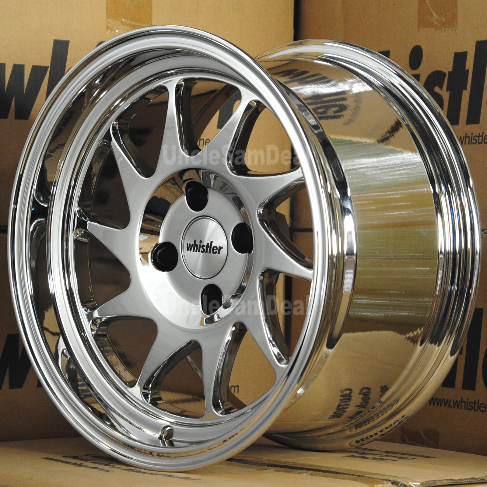 15x8 4x100 20 OFFSET WHISTLER KR7 FULL CHROME 10 SPOKES WITH LIP 4
