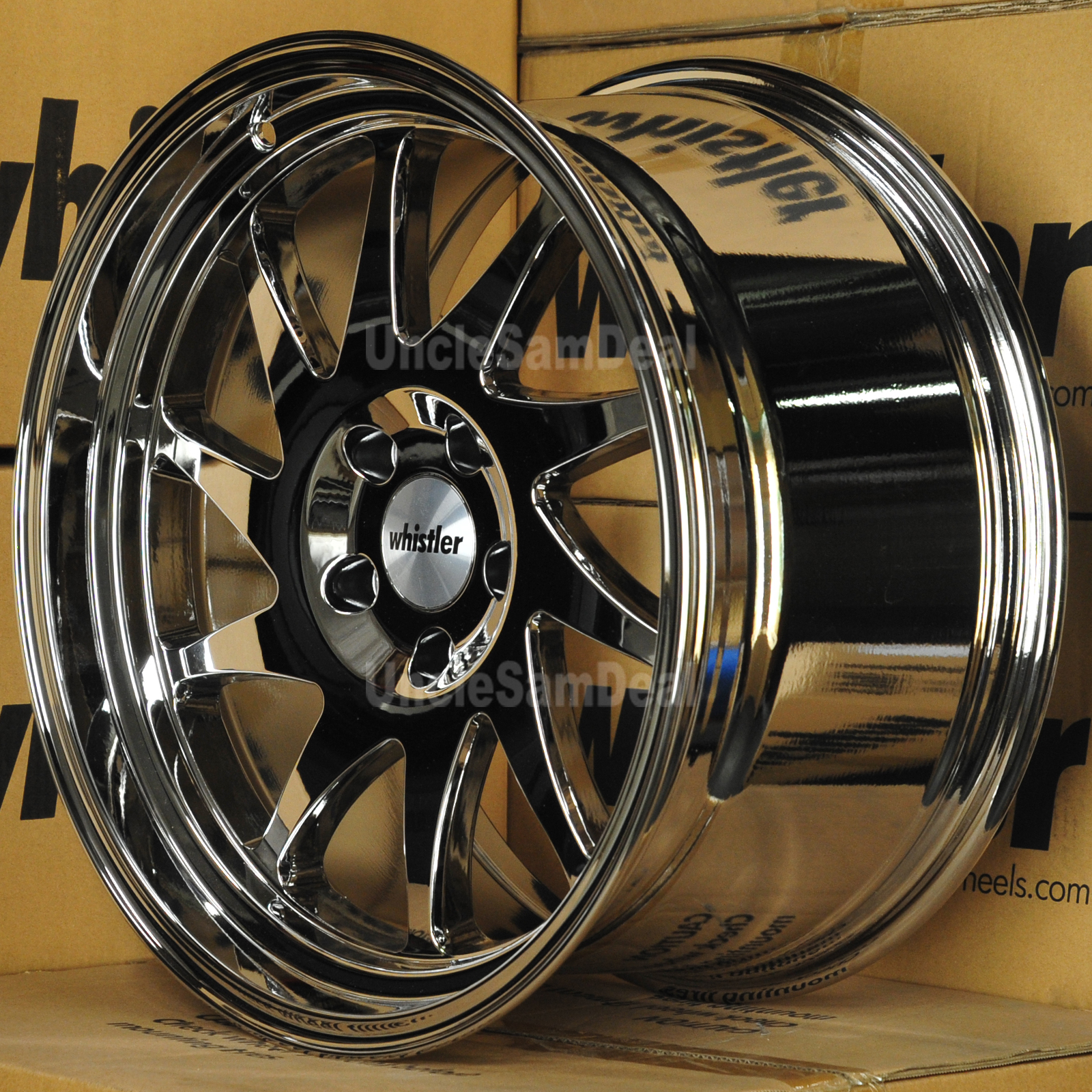 17x9 5x114.3 25 OFFSET WHISTLER KR7 FULL CHROME 10 SPOKES WITH LIP 